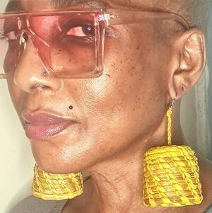 Yellow Woven Raffia Basket Earrings